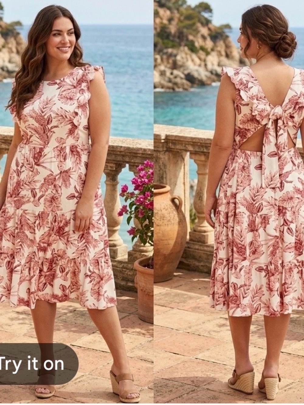 Rafaella Blush Floral Tie-Back Midi Dress Size 2x